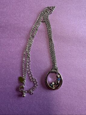 Lia Sophia Silver-Tone Circle Pendant Necklace with Multicolor Stones